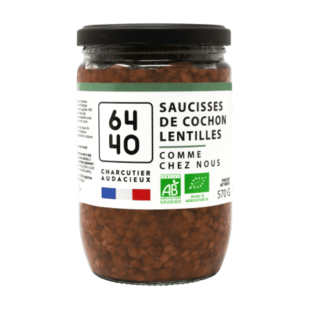 Organic pork sausages with lentils